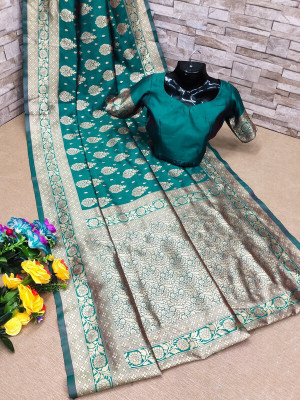 SHRIMAY Embellished Banarasi Art Silk Saree(Dark Green)