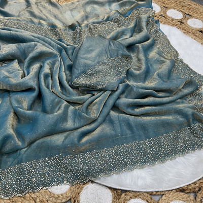 LeeliPeeri Designer Embellished Bollywood Silk Blend Saree(Blue)