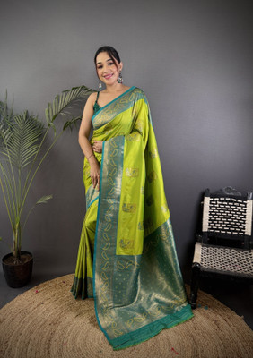 Divastri Woven Banarasi Cotton Silk Saree(Light Green)