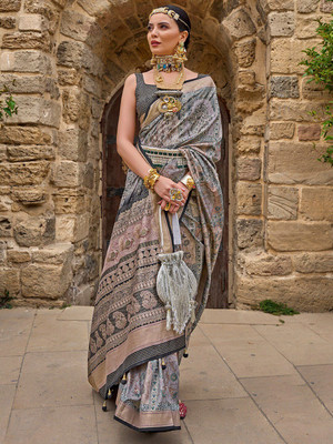 ANOUK Woven Daily Wear Silk Blend Saree(Grey)