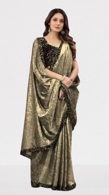 online bazaarr Self Design Bollywood Lycra Blend Saree(Gold)