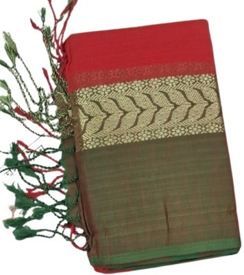 Maa Dhanalaxmi Textile Printed Handloom Handloom Pure Cotton Saree(Red, Green)