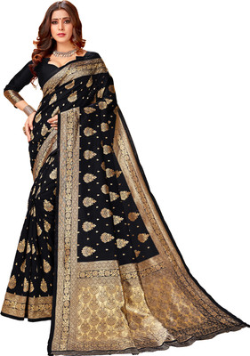 Janki Woven Kanjivaram Cotton Silk Saree(Black)