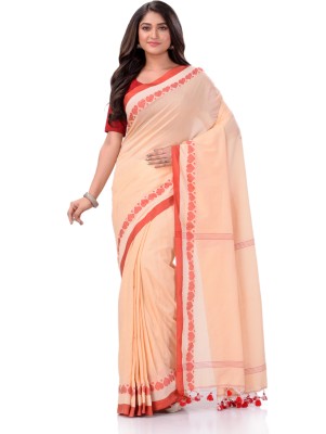 Desh Bidesh Woven, Solid/Plain, Self Design Handloom Handloom Cotton Blend, Pure Cotton Saree(Orange)