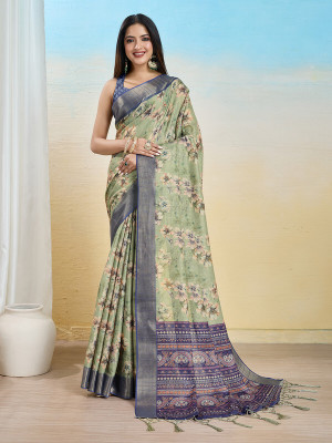 Divastri Digital Print, Printed, Woven Banarasi Tissue Saree(Green)