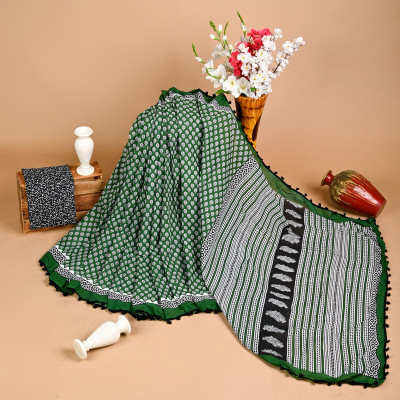 SHIVANYA HANDICRAFTS Printed, Color Block, Blocked Printed Daily Wear Pure Cotton Saree(Green)