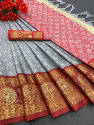 MM VENTURE Woven Dharmavaram Nylon Saree(Grey)
