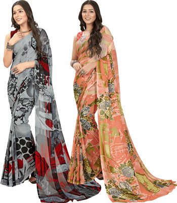 kashvi sarees Floral Print Daily Wear Georgette Saree(Pack of 2, Multicolor, Pink)
