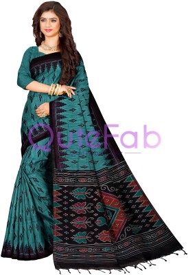 QuteFab Printed, Self Design, Solid/Plain, Woven Sambalpuri Pure Cotton Saree(Blue)