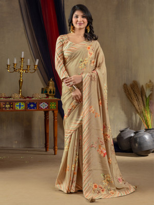 Sareemall Printed Hand Batik Viscose Rayon Saree(Beige)