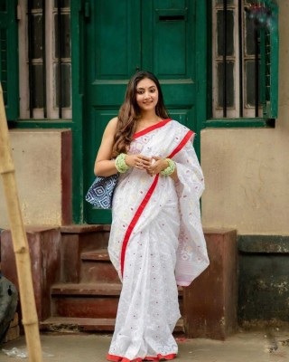 BalikaTextile Woven Jamdani Cotton Silk Saree(White)