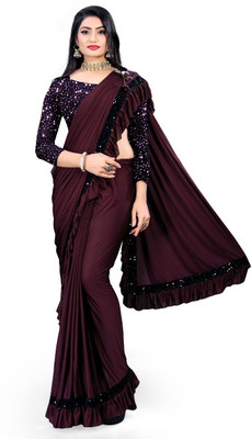 fentik.com Embellished Bollywood Lycra Blend Saree(Purple)