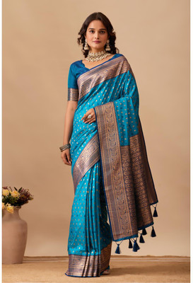 Kathavastra Floral Print, Woven Banarasi Pure Silk Saree(Pink)