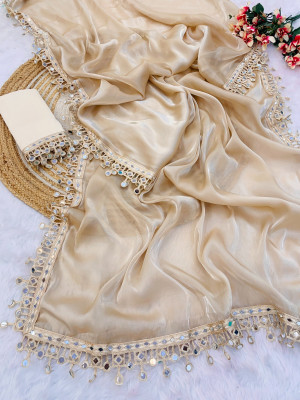 Divastri Embellished Bollywood Jimmy choo Saree(Pack of 2, Beige)