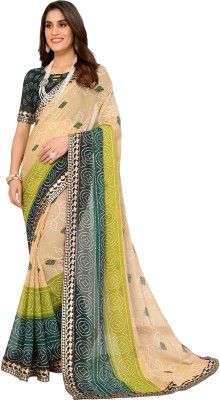 Priyashi Printed Bollywood Georgette, Lace Saree(Green)