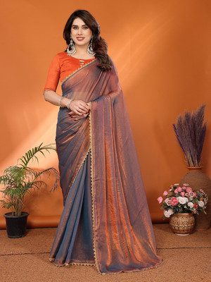 Moda Rapido Embellished, Solid/Plain Bollywood Tissue Saree(Orange)