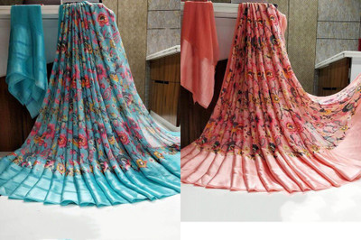 Sita Printed Bollywood Georgette Saree(Pack of 2, Light Blue)