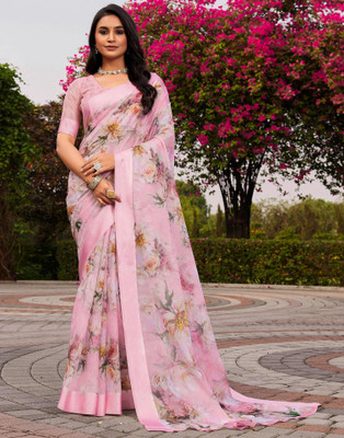 Samah Digital Print, Floral Print Daily Wear Chiffon, Georgette Saree(Pink)