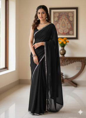LA LILY Embellished, Solid/Plain, Self Design Bollywood Georgette Saree(Black)