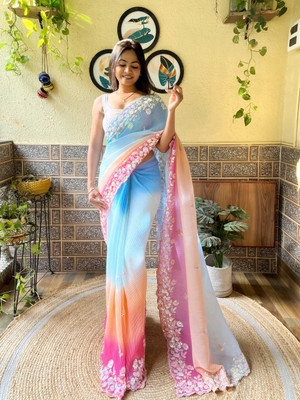Divastri Embroidered Bollywood Georgette Saree(Blue)