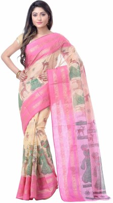 Desh Bidesh Printed, Self Design, Animal Print Handloom Handloom Cotton Blend, Pure Cotton Saree(Beige)