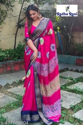 Chandan Fabrics Printed Bollywood Chanderi Saree(Pink)