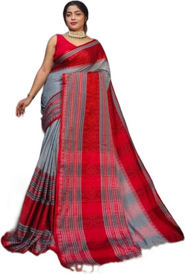 HouseOfCommon Printed Daily Wear Pure Cotton Saree(Red)