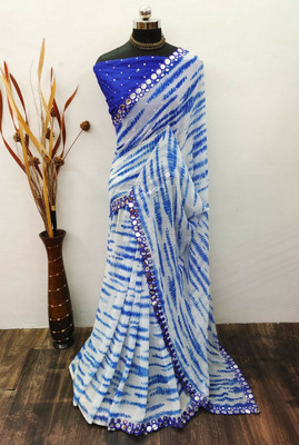 WASTRA STUDIO Embellished Bollywood Georgette, Chiffon Saree(Dark Blue)