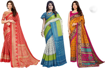 ANIRAV Woven Bhagalpuri Art Silk Saree(Pack of 3, Red, White, Blue, Yellow)