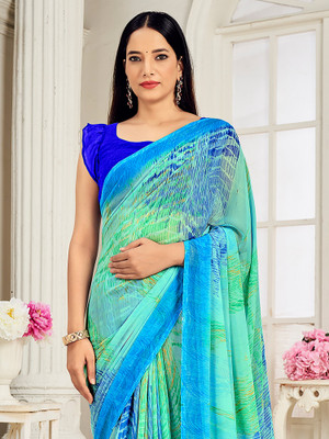 ANOUK Printed Daily Wear Georgette Saree(Light Blue)