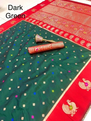 Tasrika Woven Kanjivaram Silk Blend Saree(Dark Green)