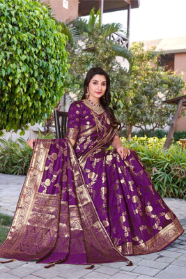 Wovenza Woven Bollywood Silk Blend Saree(Purple)