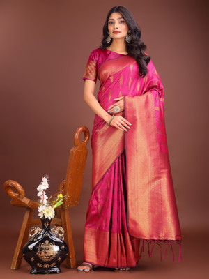 Tasrika Woven Kanjivaram Cotton Silk Saree(Pink)