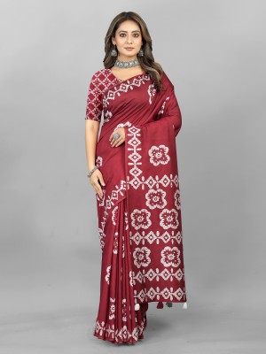 DRAVYA WOMEN Printed Bollywood Cotton Blend Saree(Maroon)