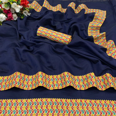 manish Self Design Mysore Pure Cotton Saree(Dark Blue)