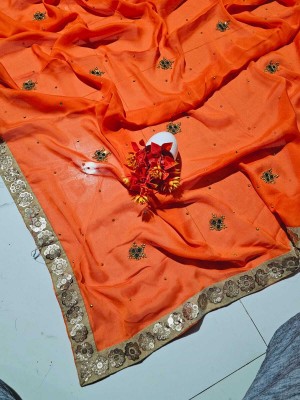 EMMANUEL TRADERS Embellished, Dyed Bollywood Chiffon, Nylon Saree(Orange)