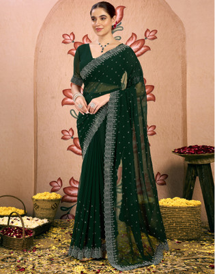 Satrani Printed Bollywood Georgette Saree(Green)