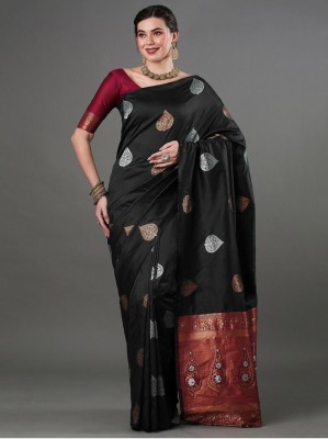 ViTRAG Fashion Woven Banarasi Silk Blend Saree(Black)