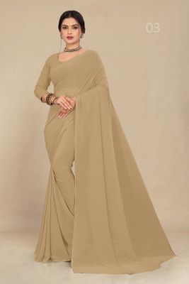 STAVA CREATION Solid/Plain Daily Wear Georgette Saree(Cream)