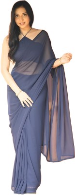 Sidhidata Solid/Plain Bollywood Georgette Saree(Dark Blue)