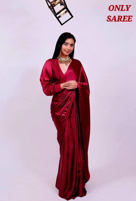 Arpita Fashion Solid/Plain Bollywood Pure Silk, Satin Saree(Maroon)