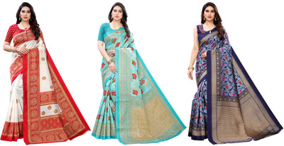 YASHIKA Printed Kanjivaram Art Silk Saree(Pack of 3, Red, Blue)