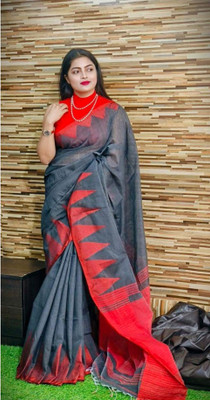 RM CREATION Temple Border Handloom Handloom Cotton Silk Saree(Grey)