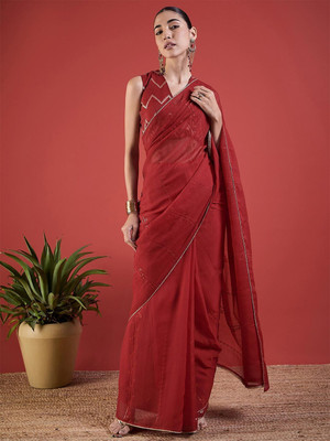 ANOUK Embroidered Bollywood Chiffon Saree(Red)
