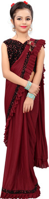 VRAJTEX FAB Solid/Plain Bollywood Lycra Blend Saree(Maroon)