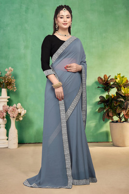 Aai shree khodiyar Solid/Plain, Self Design Daily Wear Georgette Saree(Grey)