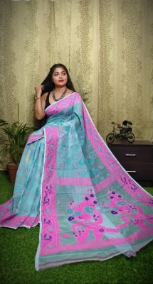 mahuya saree center Woven Jamdani Jacquard Saree(Light Green)