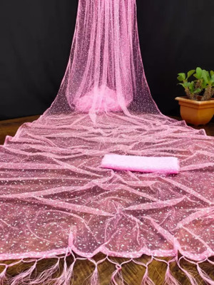 FINIVOIR Self Design Bollywood Net Saree(Pink)