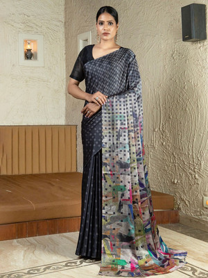 ANOUK Printed Daily Wear Satin Saree(Black)