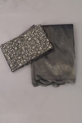 Aika Solid/Plain Bollywood Organza Saree(Dark Blue)